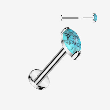 Implant Grade Titanium OneFit Threadless Marquise Turquoise Stone Top Flat Back Labret
